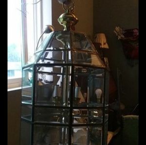 Vintage Large Brass and Glass Hanging Chandalier